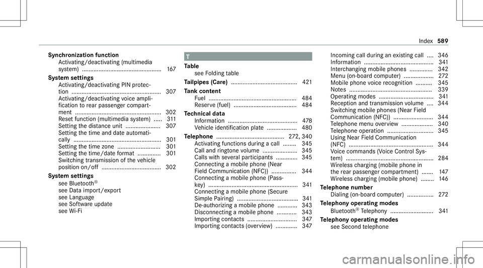 MERCEDES-BENZ S-CLASS 2020 Owners Manual Sync
hronization function
Ac tivati ng/d eactiv ating (mu ltimed ia
sy stem) .......................................... ...... 167
Sy stem settings
Ac tivati ng/d eactiv ating PIN protec‐
tion ..... MERCEDES-BENZ S-CLASS 2020 Owners Manual Sync
hronization function
Ac tivati ng/d eactiv ating (mu ltimed ia
sy stem) .......................................... ...... 167
Sy stem settings
Ac tivati ng/d eactiv ating PIN protec‐
tion .....