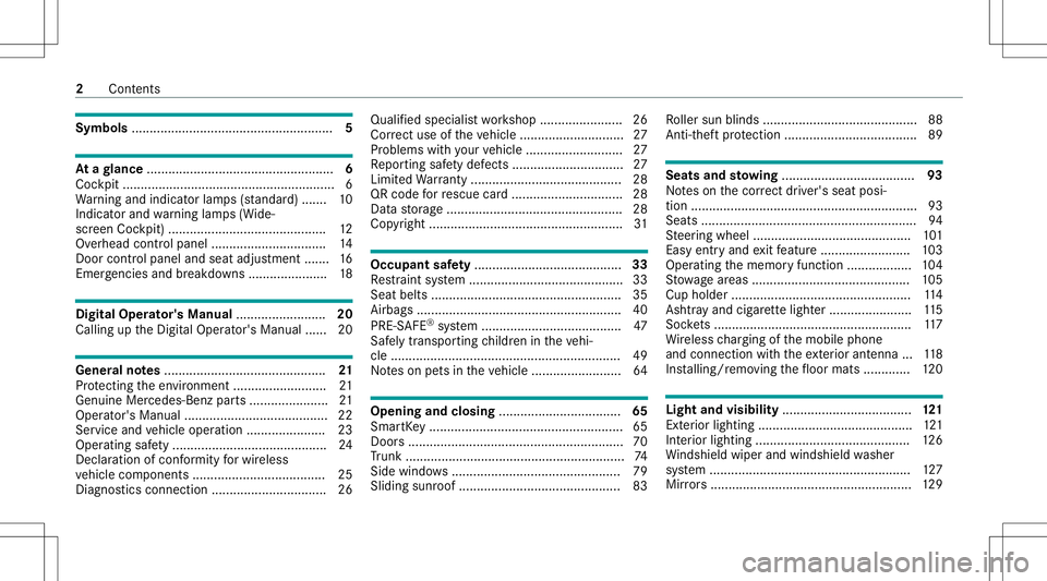 MERCEDES-BENZ C-CLASS SEDAN 2020  Owners Manual Symbols
........................................................ 5 At
agl ance ....................................................6
Coc kpit ....... ..................... ..................... ......
