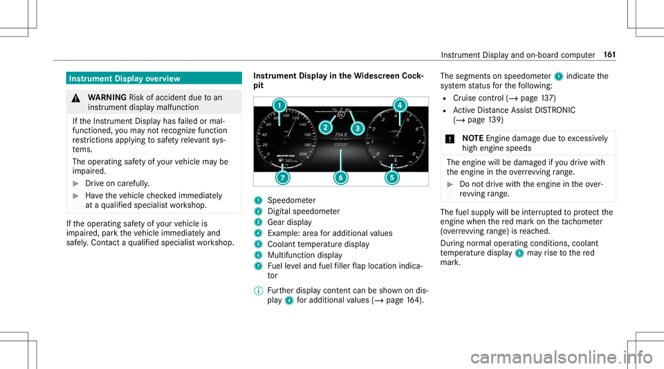 MERCEDES-BENZ AMG GT 2020  AMG Owners Manual Ins
trum ent Disp layove rview &
WARNIN GRisk ofacci dent dueto an
ins trumen tdispla ymalf unction
If th eIns trument Displayhas failed ormal‐
func tioned,youma yno tre cogni zefuncti on
re stricti