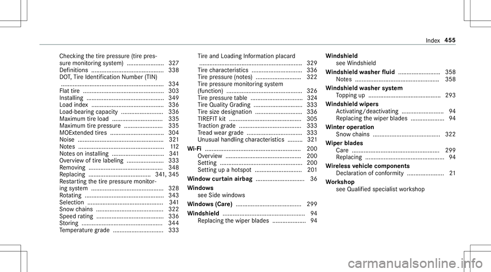 MERCEDES-BENZ AMG GT 2020  AMG Owners Manual Chec
kingth etir epr essur e(tir epr es‐
sur emonit oring system) ......................3 27
Def initio ns ............ ...............................338
DO T,Tire Identif ication Number (TIN)
....