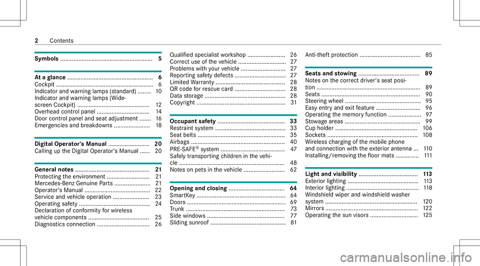 MERCEDES-BENZ CLA COUPE 2020  Owners Manual Symbols
........................................................ 5 At
agl ance ....................................................6
Coc kpit ....... ..................... ..................... ......