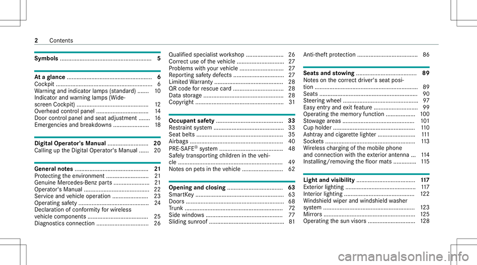 MERCEDES-BENZ C-CLASS COUPE 2020  Owners Manual Symbols
........................................................ 5 At
agl ance ....................................................6
Coc kpit ....... ..................... ..................... ......