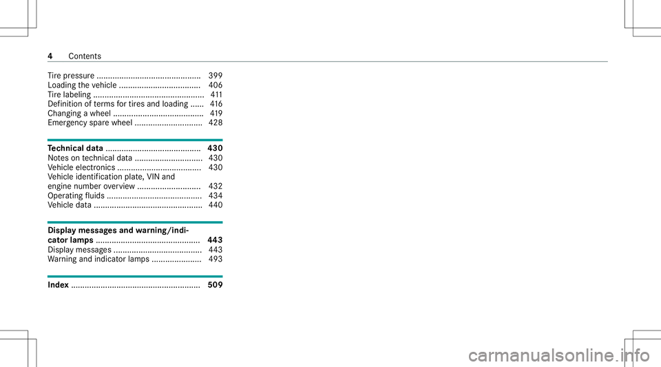 MERCEDES-BENZ E-CLASS COUPE 2020 Owners Manual Ti
re pressur e................ .................... .......... 399
Loading theve hicle ........................... ......... 406
Ti re labeling ................ .................................4 11
MERCEDES-BENZ E-CLASS COUPE 2020 Owners Manual Ti
re pressur e................ .................... .......... 399
Loading theve hicle ........................... ......... 406
Ti re labeling ................ .................................4 11