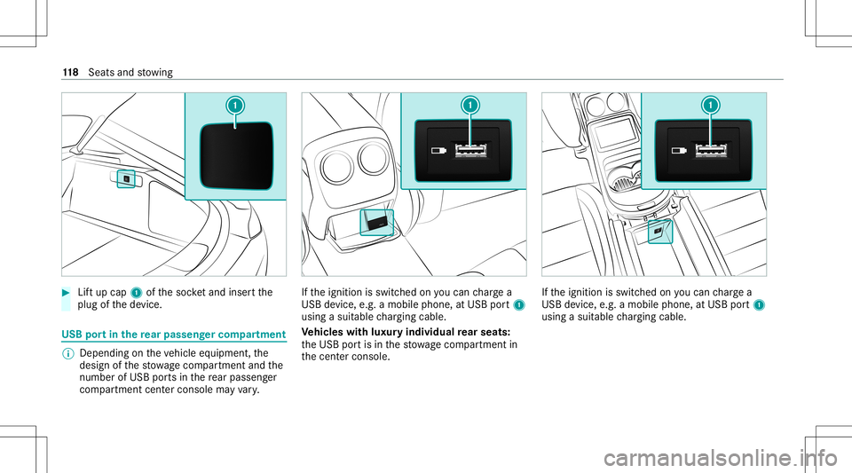 MERCEDES-BENZ AMG GT 4-DOOR COUPE 2020 AMG Owners Manual #
Liftup cap 1ofthesoc ketand insertth e
plug ofthede vice. USB
portin there ar passe nger comp artment %
Dependi ngon theve hicle equipment, the
design ofthestow agecom partment and the
num berof USB MERCEDES-BENZ AMG GT 4-DOOR COUPE 2020 AMG Owners Manual #
Liftup cap 1ofthesoc ketand insertth e
plug ofthede vice. USB
portin there ar passe nger comp artment %
Dependi ngon theve hicle equipment, the
design ofthestow agecom partment and the
num berof USB