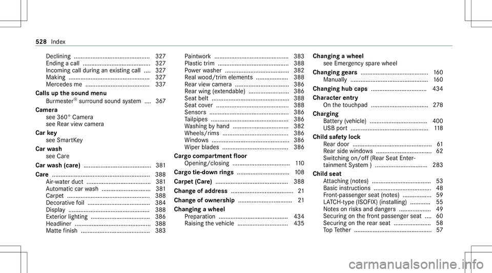 MERCEDES-BENZ AMG GT 4-DOOR COUPE 2020  AMG Owners Manual Decl
ining ............ ................................. 327
Endi ngacal l............ ............ ............ ....327
Incom ingcalldu ring anexistin gcall .... 327
Makin g.........................