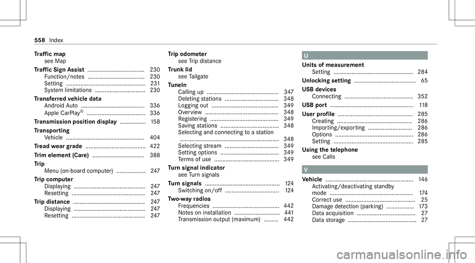 MERCEDES-BENZ AMG GT 4-DOOR COUPE 2020  AMG Owners Manual Tr
af fic ma p
see Map
Tr af fic Sign Assis t.... ...............................2 30
Fu nctio n/no tes ................................... 230
Se ttin g...............................................
