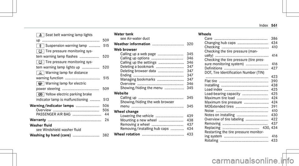 MERCEDES-BENZ AMG GT 4-DOOR COUPE 2020 AMG Owners Manual 0076
Seatbel twa rning lam plight s
up ........................................................ 509
ä Suspen sionwarning lam p...........5 15
0077 Tire pressur emonit oring sys‐
te m wa rning lam p MERCEDES-BENZ AMG GT 4-DOOR COUPE 2020 AMG Owners Manual 0076
Seatbel twa rning lam plight s
up ........................................................ 509
ä Suspen sionwarning lam p...........5 15
0077 Tire pressur emonit oring sys‐
te m wa rning lam p