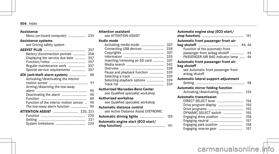 MERCEDES-BENZ GLS COUPE 2020 Owners Manual Assis
tance
Men u(on -boardco mp uter) .................. 235
Assis tance systems
see Drivin gsaf etysy stem
ASS YSTPL US <0011001100110011001100110011001100110011001100110011001100110011
001100110011 MERCEDES-BENZ GLS COUPE 2020 Owners Manual Assis
tance
Men u(on -boardco mp uter) .................. 235
Assis tance systems
see Drivin gsaf etysy stem
ASS YSTPL US <0011001100110011001100110011001100110011001100110011001100110011
001100110011