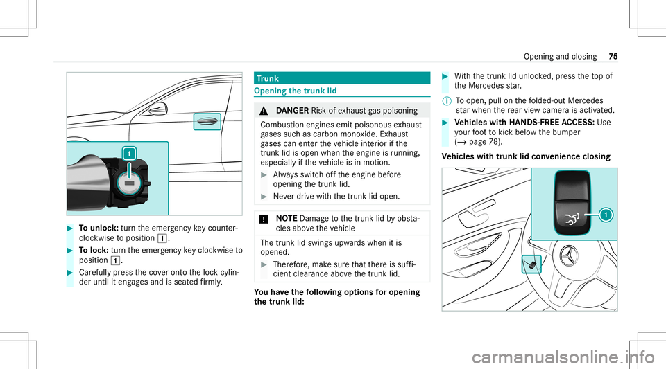 MERCEDES-BENZ GLS COUPE 2020 Manual PDF #
Tounlo ck:tur nth eemer gency keyco unt er-
clo ckwise toposition 0047. #
Toloc k:tur nth eemer gency keyclo ckwise to
position 0047. #
Carefully press theco veront oth eloc kcyli n‐
der until ite MERCEDES-BENZ GLS COUPE 2020 Manual PDF #
Tounlo ck:tur nth eemer gency keyco unt er-
clo ckwise toposition 0047. #
Toloc k:tur nth eemer gency keyclo ckwise to
position 0047. #
Carefully press theco veront oth eloc kcyli n‐
der until ite
