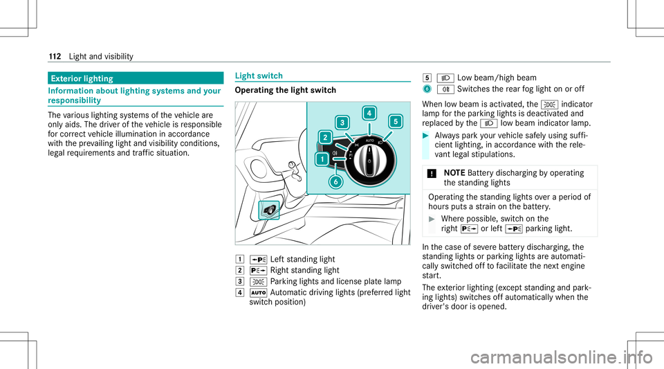 MERCEDES-BENZ G-CLASS 2020 Owners Manual Ext
erior light ing Inf
orma tion abou tlight ingsystems andyour
re sponsibility The
various lighting systems oftheve hicle are
onl yaids. Thedriver oftheve hicle isresponsible
fo rcor rect vehicle il MERCEDES-BENZ G-CLASS 2020 Owners Manual Ext
erior light ing Inf
orma tion abou tlight ingsystems andyour
re sponsibility The
various lighting systems oftheve hicle are
onl yaids. Thedriver oftheve hicle isresponsible
fo rcor rect vehicle il