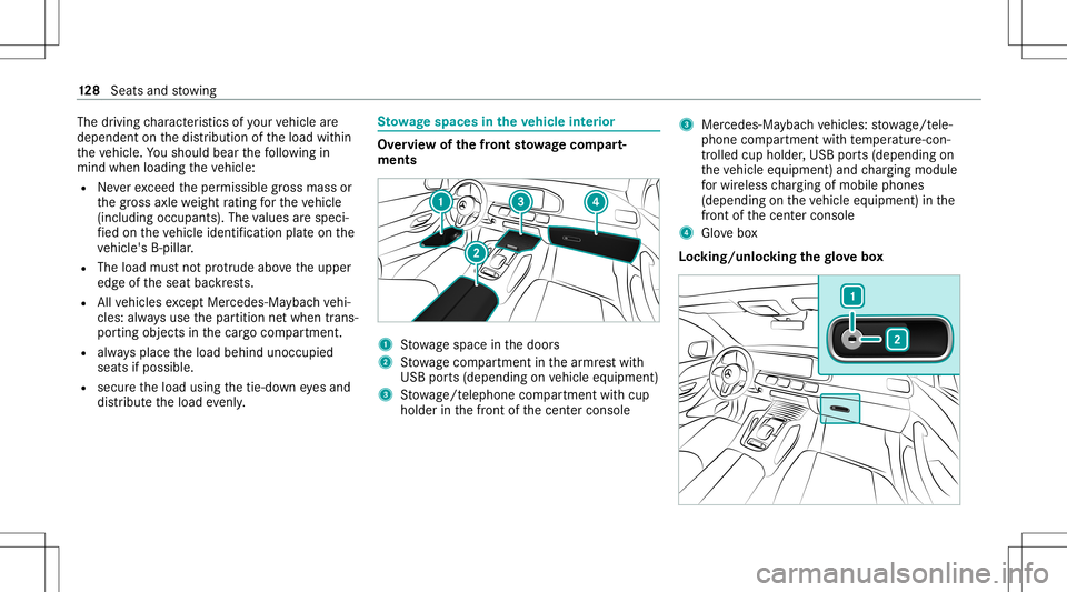 MERCEDES-BENZ GLS SUV 2020 Owners Manual The
driving charact eristic sof your vehicle are
dependent onthedis tribution oftheload within
th eve hicle. Yousho uld bear thefo llo wing in
min dwhen loading theve hicle:
R Neverex ceed theper miss MERCEDES-BENZ GLS SUV 2020 Owners Manual The
driving charact eristic sof your vehicle are
dependent onthedis tribution oftheload within
th eve hicle. Yousho uld bear thefo llo wing in
min dwhen loading theve hicle:
R Neverex ceed theper miss