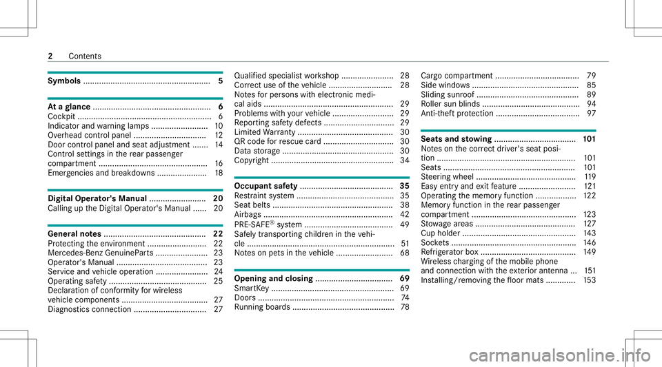 MERCEDES-BENZ GLS SUV 2020  Owners Manual Symbols
........................................................ 5 At
agl ance ....................................................6
Coc kpit ....... ..................... ..................... ......