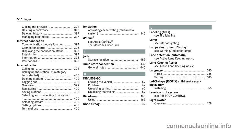 MERCEDES-BENZ GLC COUPE 2020  Owners Manual Closin
gth ebr ows er........................ ....3 98
Dele tingabookma rk<0011001100110011001100110011001100110011001100110011001100110011
00110011001100110011001100110011001100110011> 397
Dele tingh