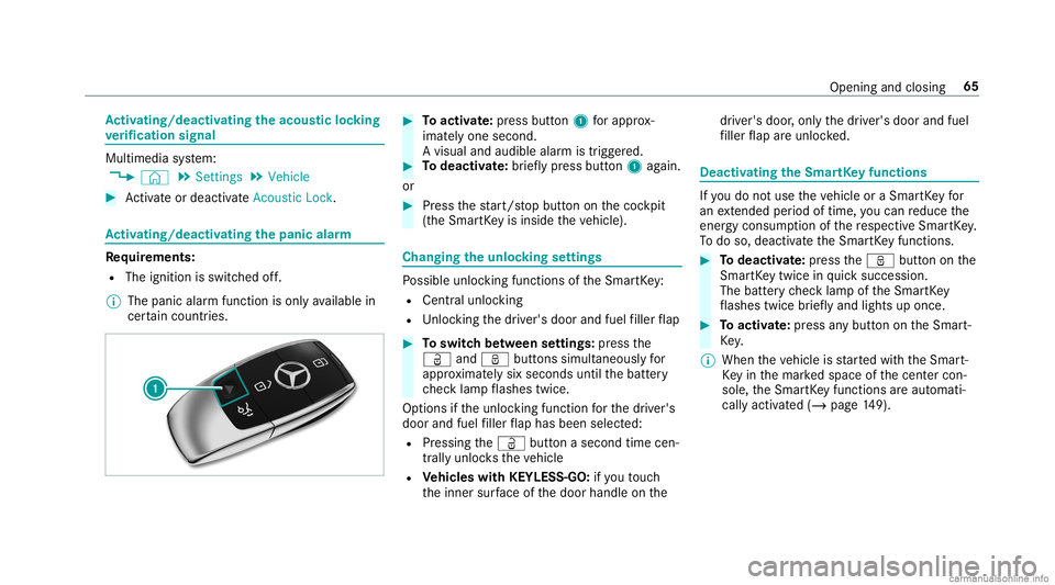 MERCEDES-BENZ GLC COUPE 2020 Owners Manual Ac
tiv atin g/deac tivatin gthe acoustic lock ing
ve rificat ion signa l Mult
imed iasystem:
4 © 5
Set ting s5
Vehicle #
Activateor deacti vate Acou sticLock . Ac
tiv atin g/deac tivatin gthe pani ca MERCEDES-BENZ GLC COUPE 2020 Owners Manual Ac
tiv atin g/deac tivatin gthe acoustic lock ing
ve rificat ion signa l Mult
imed iasystem:
4 © 5
Set ting s5
Vehicle #
Activateor deacti vate Acou sticLock . Ac
tiv atin g/deac tivatin gthe pani ca