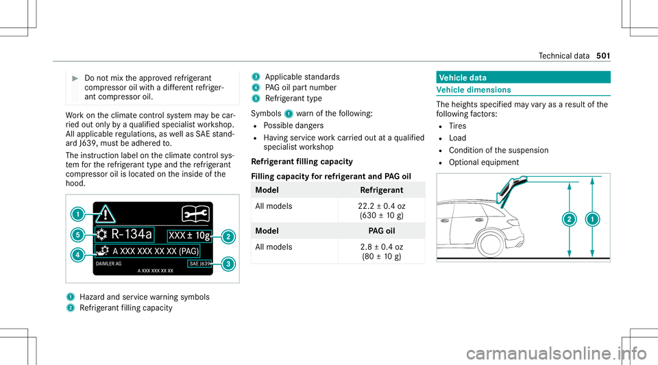 MERCEDES-BENZ GLC SUV 2020 Owners Manual #
Donotmix theappr ovedre frig er ant
com pressor oilwithadif fere nt refrig er‐
ant com pressor oil. Wo
rkon theclimat econ trol system maybe car‐
ri ed out onlyby aqu alif ied spec ialistwo rksh MERCEDES-BENZ GLC SUV 2020 Owners Manual #
Donotmix theappr ovedre frig er ant
com pressor oilwithadif fere nt refrig er‐
ant com pressor oil. Wo
rkon theclimat econ trol system maybe car‐
ri ed out onlyby aqu alif ied spec ialistwo rksh