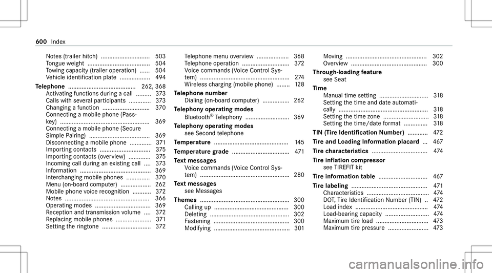 MERCEDES-BENZ GLC SUV 2020  Owners Manual No
tes(tr aile rhitc h)............................. 503
To ngu ewe ight .....................................5 04
To wing capac ity(trailer operation )...... 504
Ve hicle identif ication plate.......