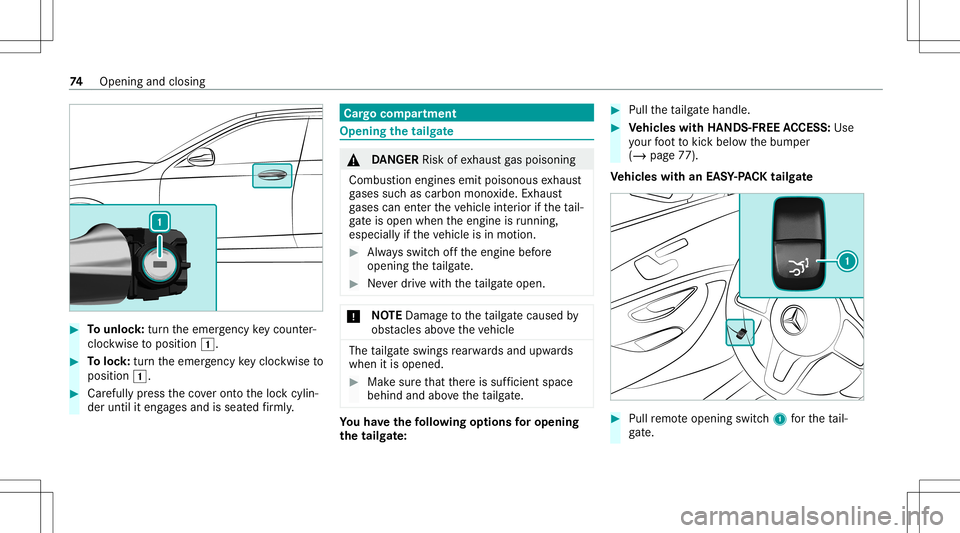 MERCEDES-BENZ GLC SUV 2020 Manual PDF #
Tounlo ck:tur nth eemer gency keyco unt er-
clo ckwise toposition 0047. #
Toloc k:tur nth eemer gency keyclo ckwise to
position 0047. #
Carefully press theco veront oth eloc kcyli n‐
der until ite MERCEDES-BENZ GLC SUV 2020 Manual PDF #
Tounlo ck:tur nth eemer gency keyco unt er-
clo ckwise toposition 0047. #
Toloc k:tur nth eemer gency keyclo ckwise to
position 0047. #
Carefully press theco veront oth eloc kcyli n‐
der until ite