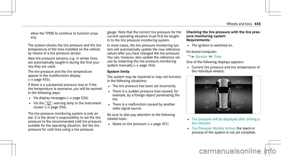 MERCEDES-BENZ GLB SUV 2020 Owners Manual allo
wtheTPMS tocontinu eto function prop‐
er ly. The
system checks thetir epr essur eand thetir e
te mp eratur eof thetir es installed ontheve hicle
by means ofatir epr essu resensor .
Ne wtirepr e MERCEDES-BENZ GLB SUV 2020 Owners Manual allo
wtheTPMS tocontinu eto function prop‐
er ly. The
system checks thetir epr essur eand thetir e
te mp eratur eof thetir es installed ontheve hicle
by means ofatir epr essu resensor .
Ne wtirepr e