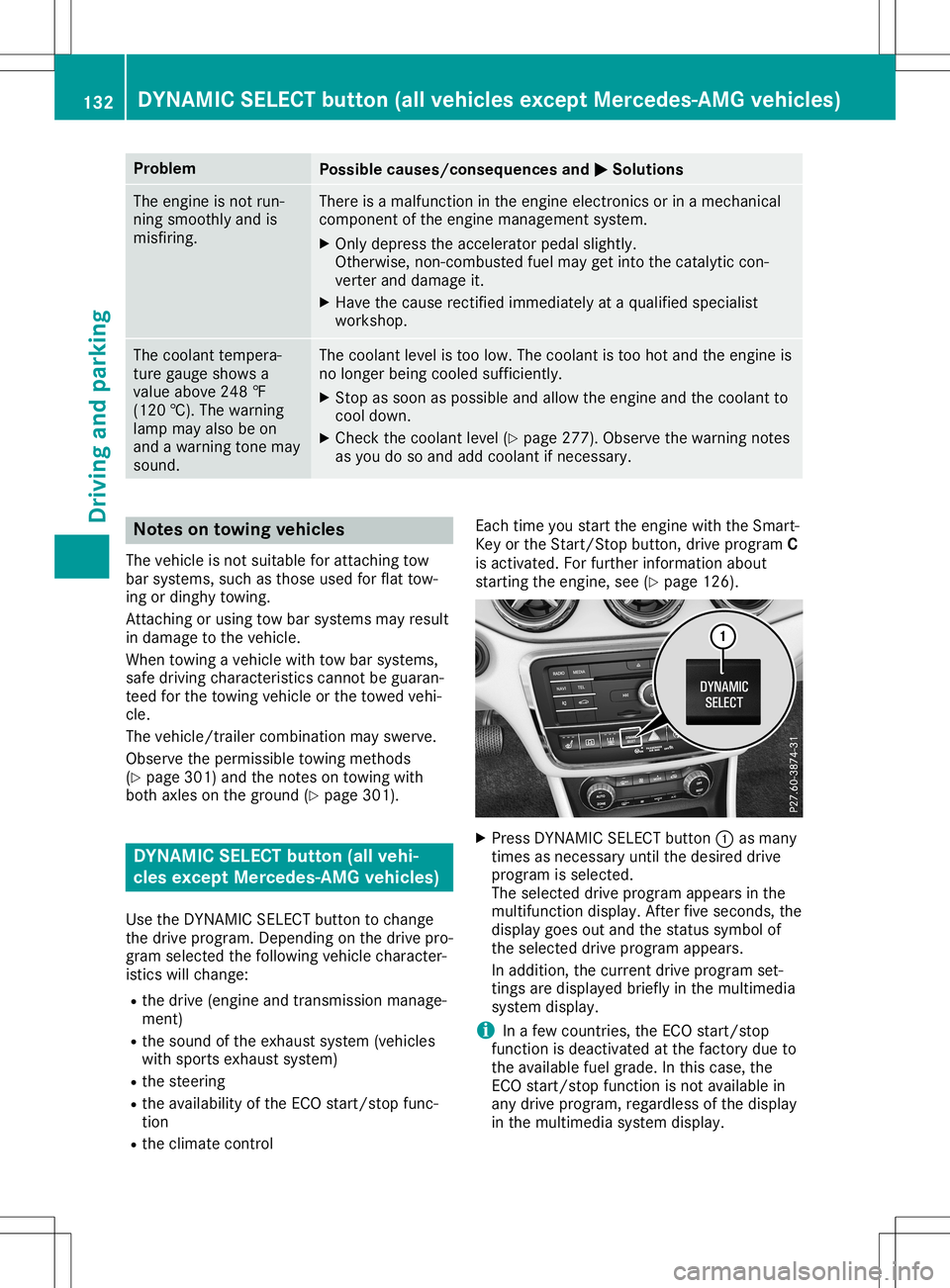 MERCEDES-BENZ GLA SUV 2020 Owners Manual Problem
Possible
causes/co nsequences and0050 0050
Solutions The
engine isnot run-
ning smoothly andis
misfiring. There
isamalfunction inthe engine electron icsorinamechanical
componen tof the engine MERCEDES-BENZ GLA SUV 2020 Owners Manual Problem
Possible
causes/co nsequences and0050 0050
Solutions The
engine isnot run-
ning smoothly andis
misfiring. There
isamalfunction inthe engine electron icsorinamechanical
componen tof the engine