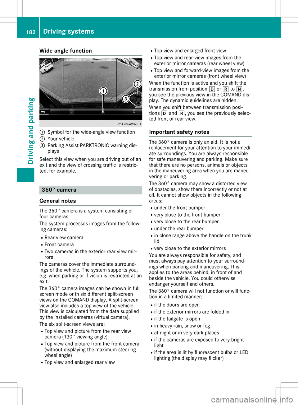 MERCEDES-BENZ GLA SUV 2020 Owners Manual Wide-ang
lefuncti on 0043
Symbo lfor the wide-angl eview function
0044 You rvehicl e
0087 Parki ngAssist PARKTR ONICwarning dis-
pla ys
Select thisview whenyou aredrivi ngout ofan
exit and theview ofc MERCEDES-BENZ GLA SUV 2020 Owners Manual Wide-ang
lefuncti on 0043
Symbo lfor the wide-angl eview function
0044 You rvehicl e
0087 Parki ngAssist PARKTR ONICwarning dis-
pla ys
Select thisview whenyou aredrivi ngout ofan
exit and theview ofc