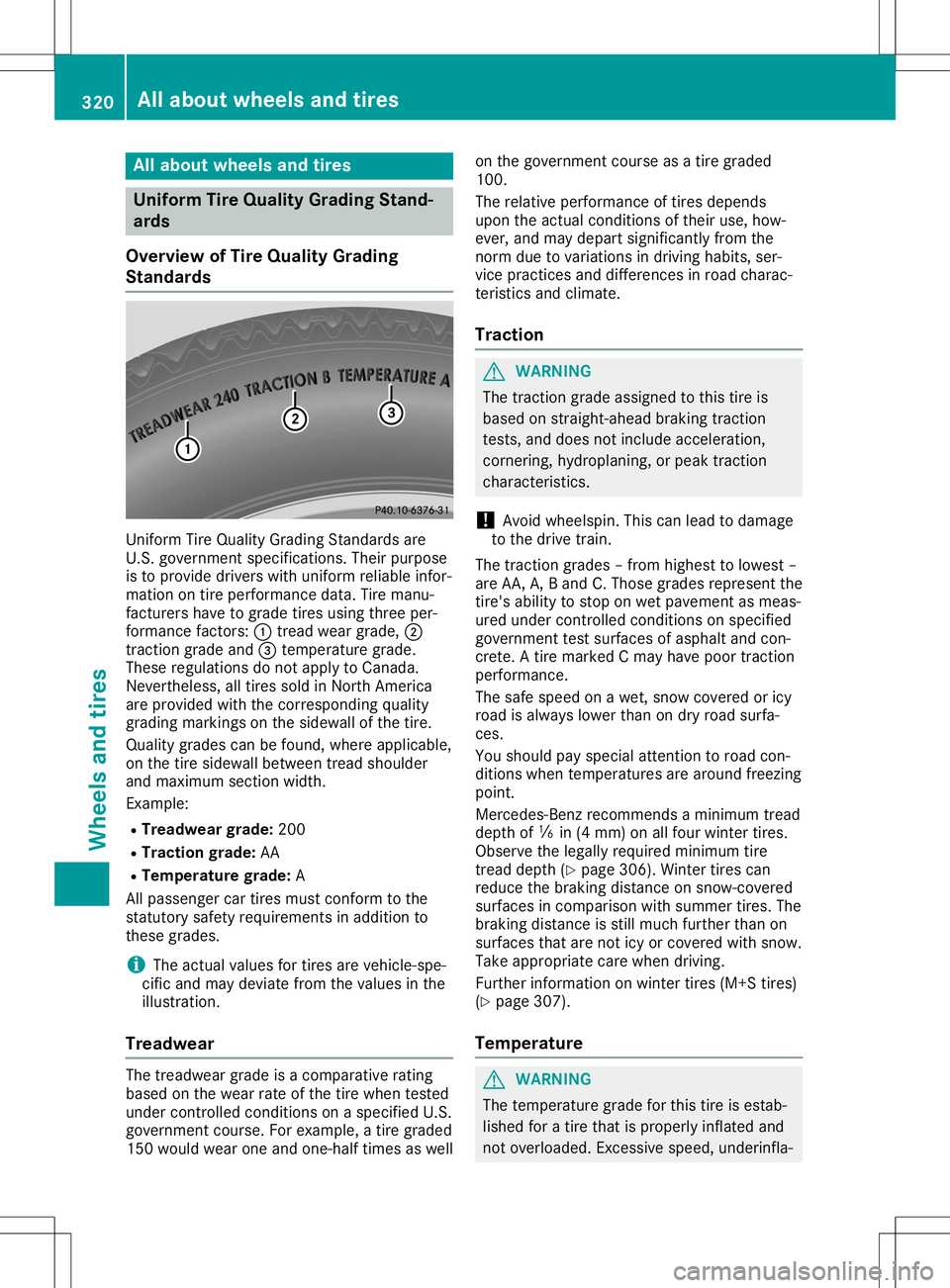 MERCEDES-BENZ GLA SUV 2020 Owners Manual All
abou twheels andtires Unif
orm Tire Qua lityGr ad ing Stand -
ar ds
Over view ofTire Qua lityGr ad ing
St and ards Un
iform TireQuali tyGradi ngStand ards are
U. S. gov ernmen tspec ifications.The MERCEDES-BENZ GLA SUV 2020 Owners Manual All
abou twheels andtires Unif
orm Tire Qua lityGr ad ing Stand -
ar ds
Over view ofTire Qua lityGr ad ing
St and ards Un
iform TireQuali tyGradi ngStand ards are
U. S. gov ernmen tspec ifications.The
