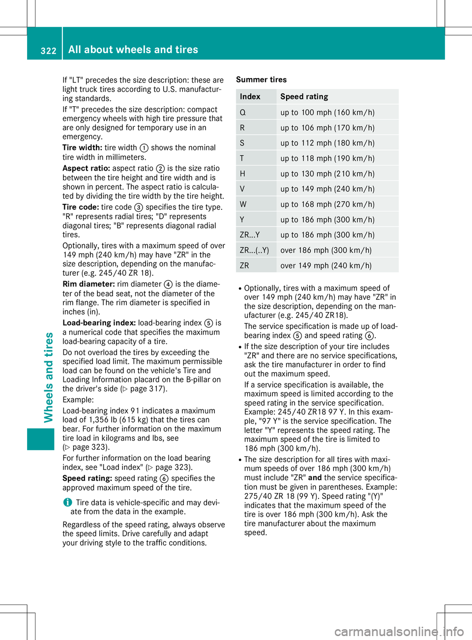 MERCEDES-BENZ GLA SUV 2020 Owners Manual If
"LT" precedes thesize descriptio n:these are
light truck tiresaccording toU.S. manufactur-
ing standards.
If "T" precedes thesize descriptio n:compact
emergency wheelswith high tire MERCEDES-BENZ GLA SUV 2020 Owners Manual If
"LT" precedes thesize descriptio n:these are
light truck tiresaccording toU.S. manufactur-
ing standards.
If "T" precedes thesize descriptio n:compact
emergency wheelswith high tire