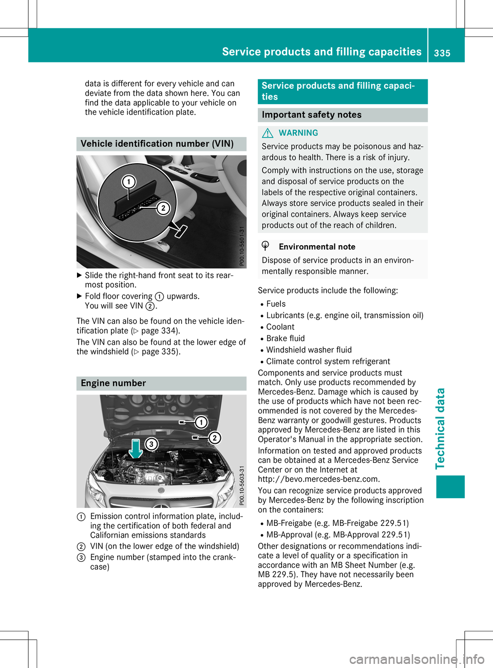MERCEDES-BENZ GLA SUV 2020 Owners Manual data
isdifferen tfor every vehicle andcan
deviate fromthedata shown here.Youcan
find thedata applicable toyour vehicle on
the vehicle identification plate. Vehicle
identification number(VIN) X
Slide t MERCEDES-BENZ GLA SUV 2020 Owners Manual data
isdifferen tfor every vehicle andcan
deviate fromthedata shown here.Youcan
find thedata applicable toyour vehicle on
the vehicle identification plate. Vehicle
identification number(VIN) X
Slide t