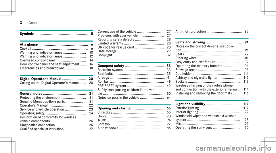 MERCEDES-BENZ E-CLASS CABRIOLET 2020  Owners Manual Symbols
........................................................ 5 At
agl ance ....................................................6
Coc kpit ....... ..................... ..................... ......