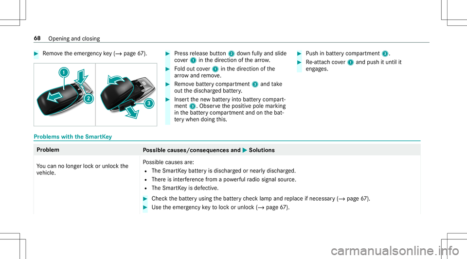 MERCEDES-BENZ E-CLASS CABRIOLET 2020 Repair Manual #
Remo vetheemer gency key(/ pag e67 ). #
Press release button2 down fullyand slide
co ver1 inthedir ect ion ofthear row . #
Foldout cover1 inthedir ect ion ofthe
ar row and remo ve. #
Remo vebatt ery MERCEDES-BENZ E-CLASS CABRIOLET 2020 Repair Manual #
Remo vetheemer gency key(/ pag e67 ). #
Press release button2 down fullyand slide
co ver1 inthedir ect ion ofthear row . #
Foldout cover1 inthedir ect ion ofthe
ar row and remo ve. #
Remo vebatt ery