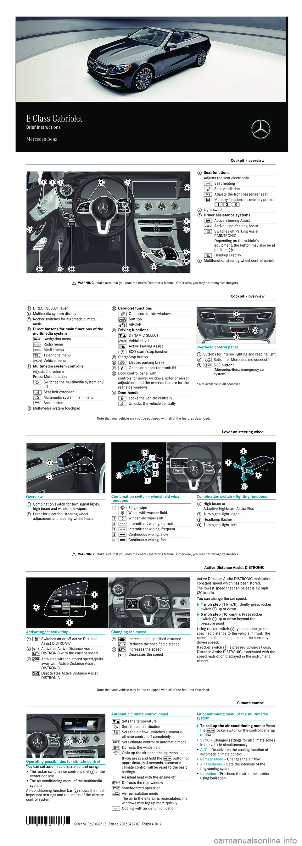 MERCEDES-BENZ E-CLASS CABRIOLET 2020  Quick Start Guide E-Cl as sCa briolet
BriefIn stru cti on s
Me rced es-Ben z P6
8.00 -8689- 00 1
Seat func tions
Ad just sth ese at elec tric al ly
0072 Seat heating
008E Seatven tila tion
0096 Adjuststh efron tpa sse 