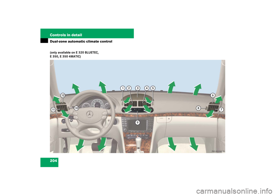 MERCEDES-BENZ E350 4MATIC 2007 W211 Owners Manual 204 Controls in detailDual-zone automatic climate control(only available on E 320 BLUETEC, 
E 350, E 350 4MATIC) 