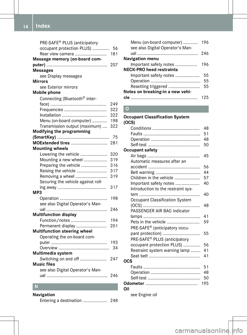 MERCEDES-BENZ SL ROADSTER 2020  Owners Manual PRE-S
AFE®
PLUS (anticipat ory
occupant protectionPLUS) .............. 56
Rear viewcamera .......................... 181
Message memory(on-board com-
put er)..........................................