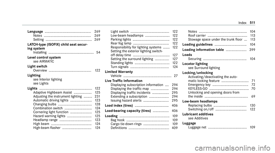 MERCEDES-BENZ C-CLASS SEDAN 2019 Owners Manual Langu
age.................................................2 69
No tes .................................................. 269
Se ttin g......... .................................... ....2 69
LA TC H-ty MERCEDES-BENZ C-CLASS SEDAN 2019 Owners Manual Langu
age.................................................2 69
No tes .................................................. 269
Se ttin g......... .................................... ....2 69
LA TC H-ty