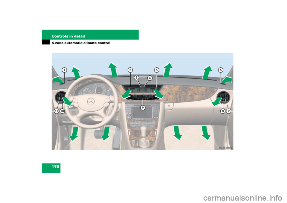 MERCEDES-BENZ CLS63AMG 2007 W219 Owners Manual 190 Controls in detail4-zone automatic climate control 