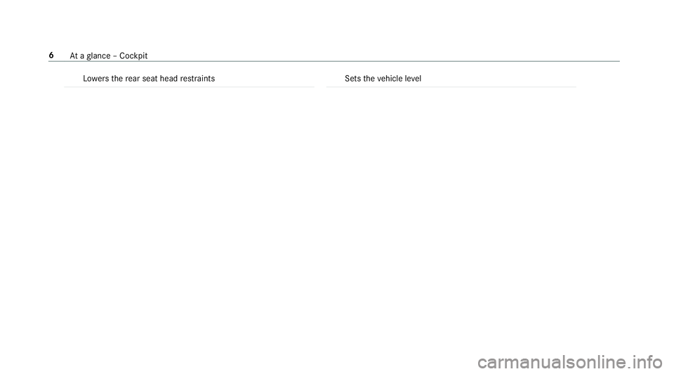 MERCEDES-BENZ E-CLASS WAGON 2019 AMG Owners Manual Lo
we rsthere ar seat head restra int s Se
tstheve hicle leve l 6
Ataglanc e– Coc kpit MERCEDES-BENZ E-CLASS WAGON 2019 AMG Owners Manual Lo
we rsthere ar seat head restra int s Se
tstheve hicle leve l 6
Ataglanc e– Coc kpit
