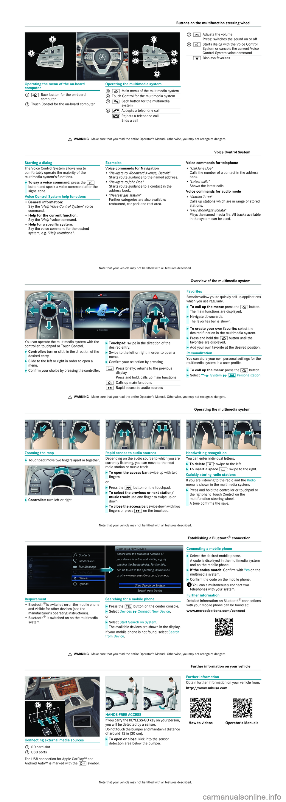 MERCEDES-BENZ S-CLASS SEDAN & MAYBACH 2019 Quick Start Guide Op
erati ng them enuof theon- boa rd co
mp uter Op
eratingt he mul timed iasystem
1 Back butto nfo rth eon -boa rd
co mp uter
2 TouchCo ntro lfo rt he on-boa rd comp uter 3
00E2 Mainme nu ofthemu ltim MERCEDES-BENZ S-CLASS SEDAN & MAYBACH 2019 Quick Start Guide Op
erati ng them enuof theon- boa rd co
mp uter Op
eratingt he mul timed iasystem
1 Back butto nfo rth eon -boa rd
co mp uter
2 TouchCo ntro lfo rt he on-boa rd comp uter 3
00E2 Mainme nu ofthemu ltim