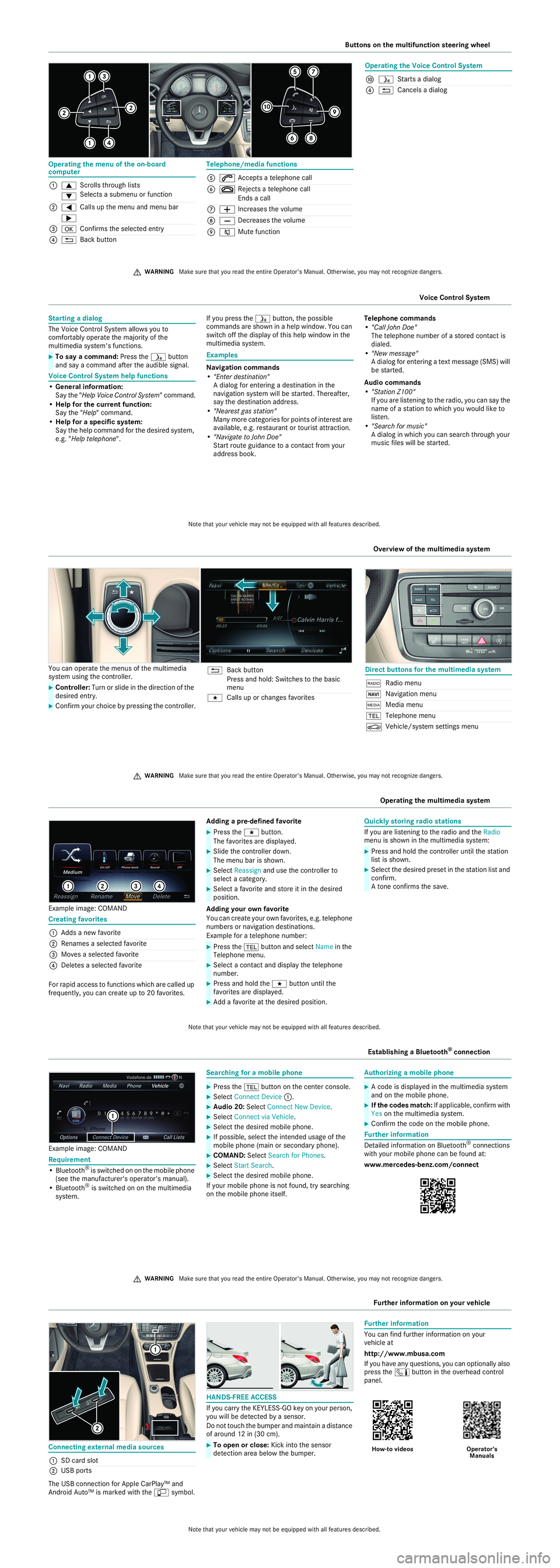 MERCEDES-BENZ CLA COUPE 2019  Quick Start Guide Op
erati ng them enuof theon- boa rd co
mp uter Te
leph on e/me diafu ncti ons
1 0063 Scrolls th ro ugh list s
Sel ects as ubm enuor fun ction
0064
2 0059 Callsup theme nu andme nubar
0065
3 0076 Conf