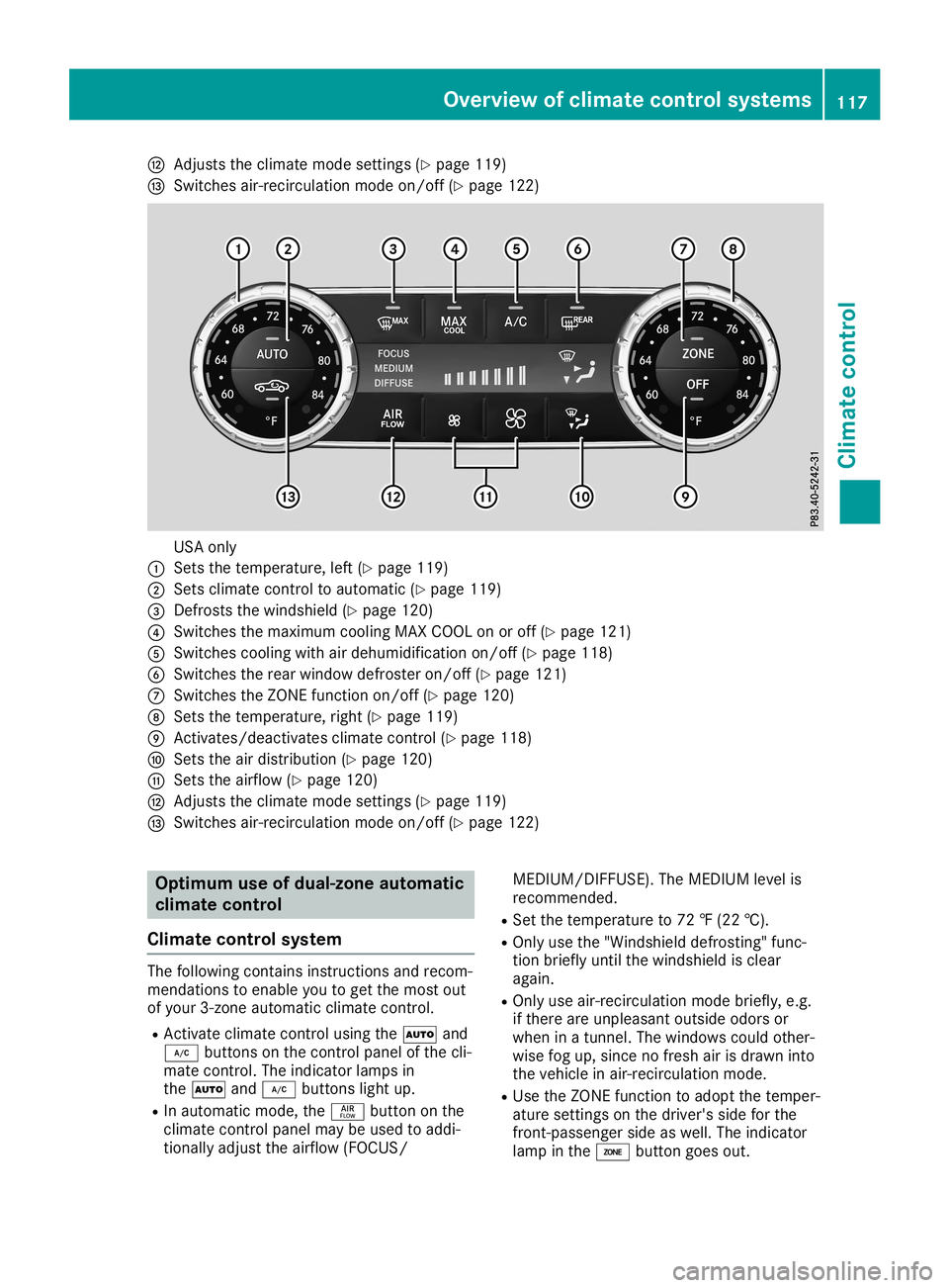 MERCEDES-BENZ SL ROADSTER 2019  Owners Manual 0070
Adju ststhe clima temod esetti ngs(Ypage 119 )
0071 Switche sai r-re circ ulati on mod eon/o ff(Y page 122) USA
only
0043 Sets thetemp erature ,le ft (Y page 119 )
0044 Sets clima tecontro lto au