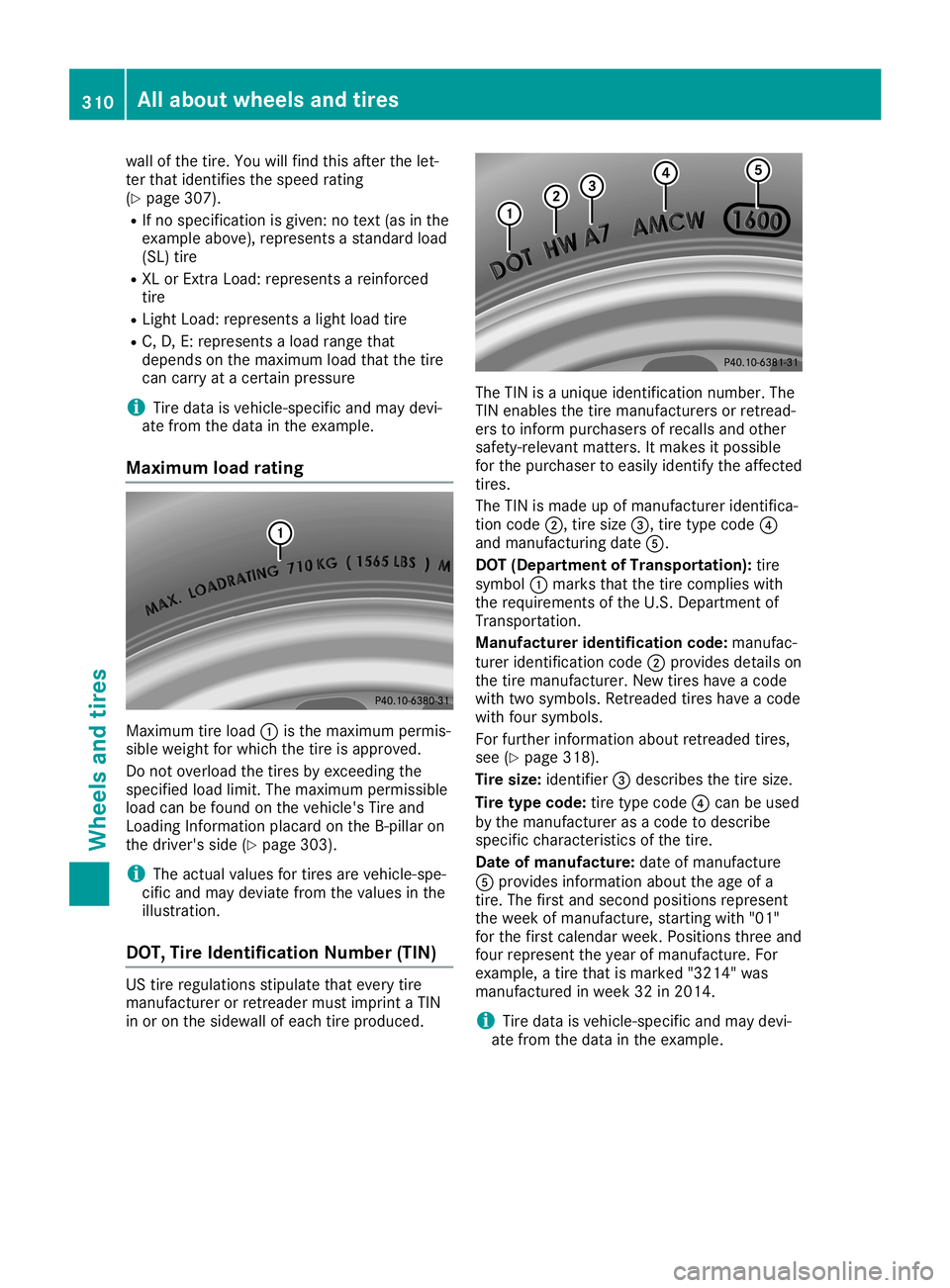 MERCEDES-BENZ SL ROADSTER 2019  Owners Manual wall
ofthetir e. You willfindth is aft erthelet-
ter that iden tifies thespeed rating
(Y page 307).
R Ifno spec ification isgiven :no text(as inthe
exam pleabove) ,repr esen tsast andar dload
(SL )tir