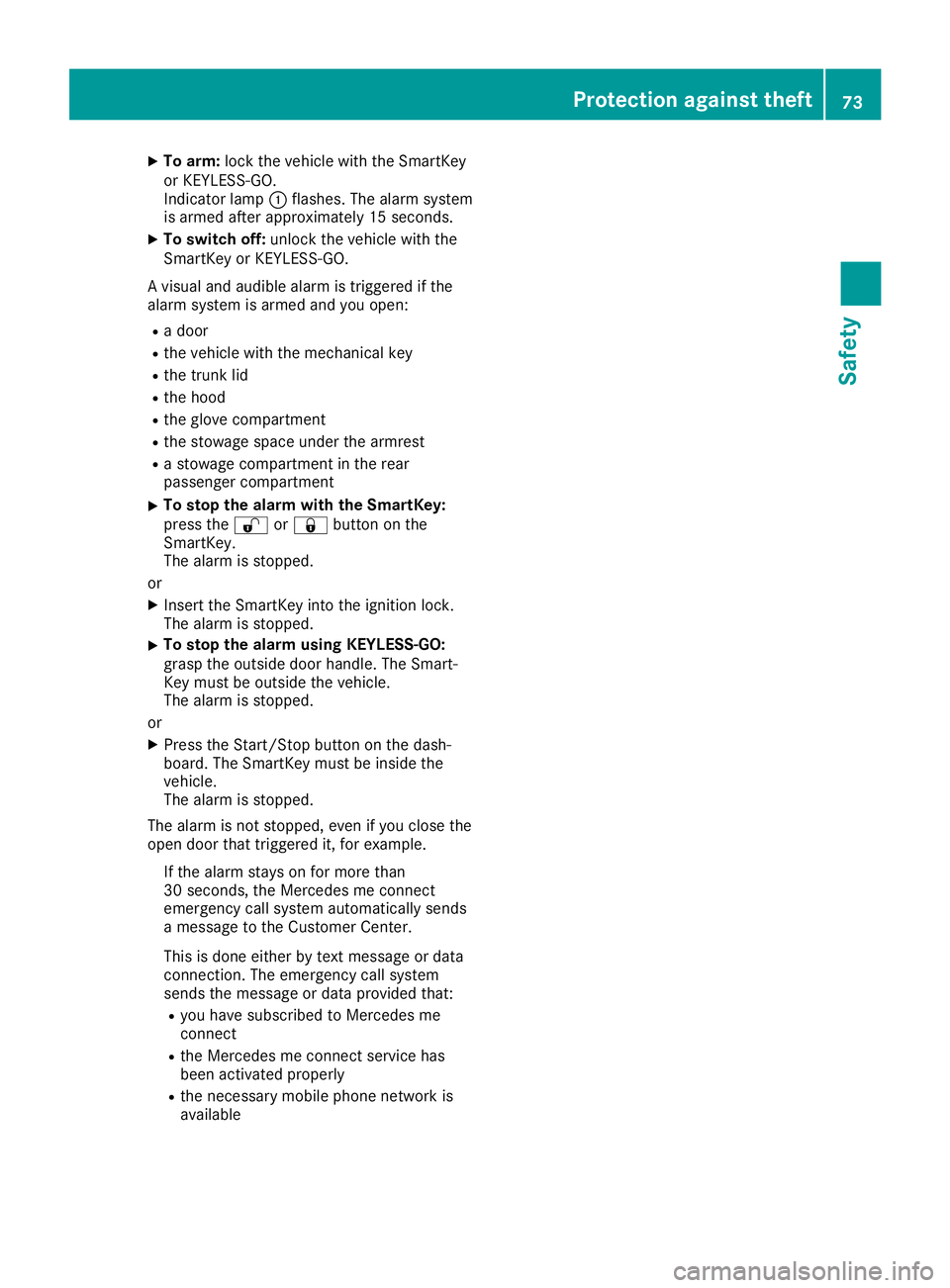 MERCEDES-BENZ SL ROADSTER 2019 Manual PDF X
To arm: lock the vehiclewi th the Sma rtKey
or KEYL ESS-GO .
Indi cato rla mp 0043flashe s.The alarm system
is arm edafte rap pro xima tely15 seco nds.
X To switchoff :unl ock thevehiclewi th the
Sm MERCEDES-BENZ SL ROADSTER 2019 Manual PDF X
To arm: lock the vehiclewi th the Sma rtKey
or KEYL ESS-GO .
Indi cato rla mp 0043flashe s.The alarm system
is arm edafte rap pro xima tely15 seco nds.
X To switchoff :unl ock thevehiclewi th the
Sm