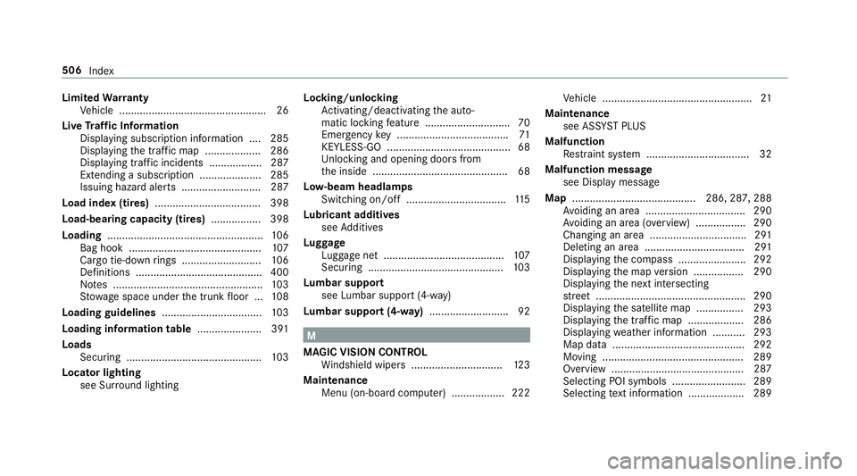 MERCEDES-BENZ E-CLASS CABRIOLET 2019 Owners Manual Limit
edWa rranty
Ve hicle .................................................. 26
Liv eTr af fic Inf orma tion
Dis playing subsc ript ion informatio n.... 285
Disp laying thetra ffic map .............. MERCEDES-BENZ E-CLASS CABRIOLET 2019 Owners Manual Limit
edWa rranty
Ve hicle .................................................. 26
Liv eTr af fic Inf orma tion
Dis playing subsc ript ion informatio n.... 285
Disp laying thetra ffic map ..............