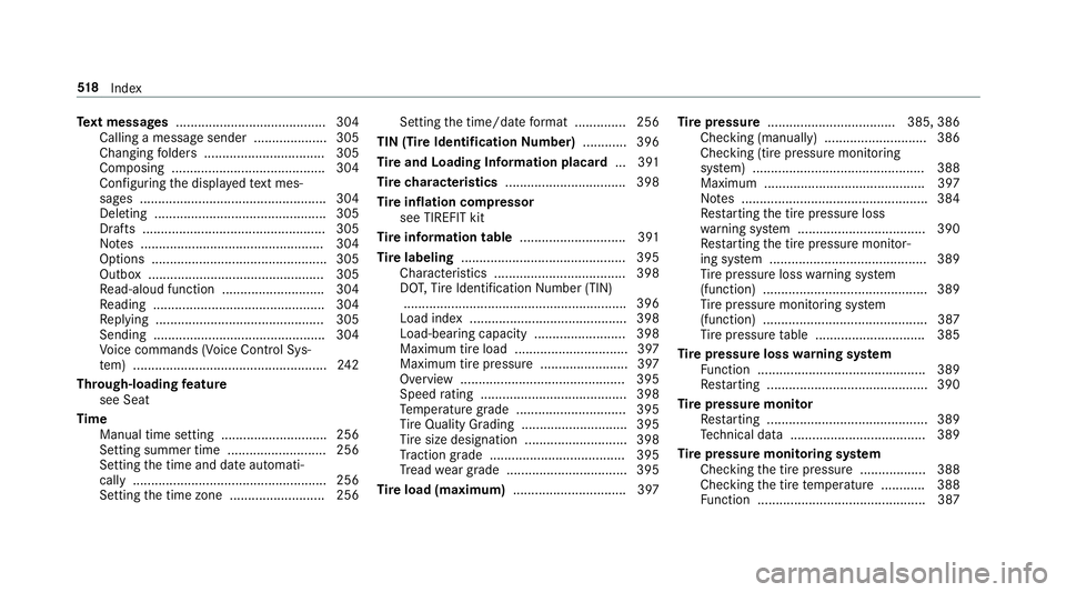 MERCEDES-BENZ E-CLASS CABRIOLET 2019 Owners Manual Te
xt messag es......................................... 304
Call ingamessag esender .................... 305
Changing folder s.................................3 05
Com posing....... ................. MERCEDES-BENZ E-CLASS CABRIOLET 2019 Owners Manual Te
xt messag es......................................... 304
Call ingamessag esender .................... 305
Changing folder s.................................3 05
Com posing....... .................