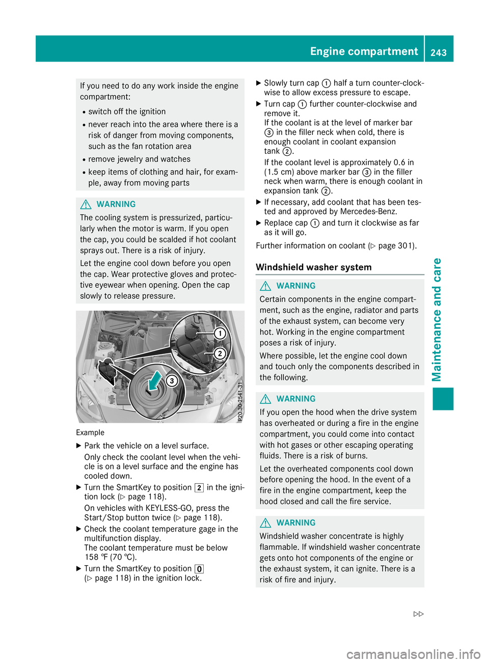 MERCEDES-BENZ SLC ROADSTER 2019 Owners Manual If
you need todo any work inside theengine
compartment:
R switch offthe ignition
R never reach intothearea where thereisa
risk ofdanger frommoving components,
such asthe fanrotation area
R remove jewe MERCEDES-BENZ SLC ROADSTER 2019 Owners Manual If
you need todo any work inside theengine
compartment:
R switch offthe ignition
R never reach intothearea where thereisa
risk ofdanger frommoving components,
such asthe fanrotation area
R remove jewe