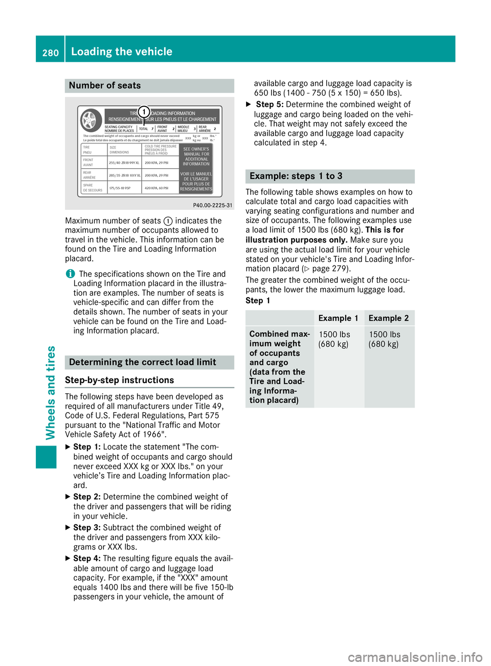 MERCEDES-BENZ SLC ROADSTER 2019 Owners Manual Numbe
rof seats Ma
xim um num berof seats 0043indicates the
ma xim um num berof occu pants allo we dto
tra vel inthe vehicle. Thisinf orm ation can be
fou ndonthe Tire and Loading Info rma tion
pl aca MERCEDES-BENZ SLC ROADSTER 2019 Owners Manual Numbe
rof seats Ma
xim um num berof seats 0043indicates the
ma xim um num berof occu pants allo we dto
tra vel inthe vehicle. Thisinf orm ation can be
fou ndonthe Tire and Loading Info rma tion
pl aca