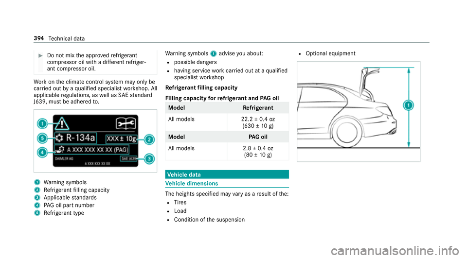 MERCEDES-BENZ E-CLASS SEDAN 2018  Owners Manual #Do notmixthea ppr ove drefrigerant
compresso roil wit had iffe re nt refriger‐
ant compressor oil.
Wo rkon thec limat econtrol sy stem ma yonlyb e
car ried out byaq ualified specialis tworks hop. A