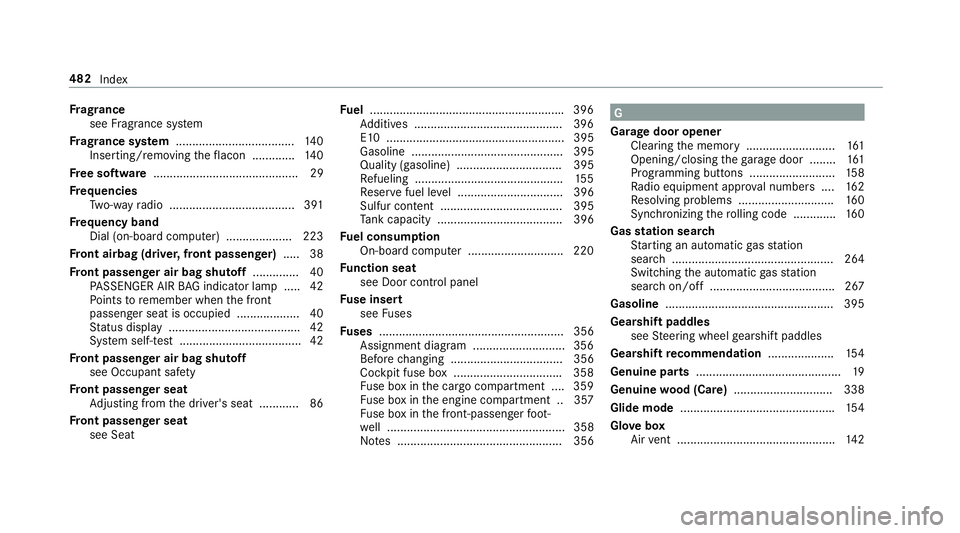 MERCEDES-BENZ E-CLASS WAGON 2018 Owners Manual Frag rance
see Fragrance sy stem
Fr ag rance sy stem .................................... 140
Inserting/removing theflacon ............ .140
Fr ee software ............................................ MERCEDES-BENZ E-CLASS WAGON 2018 Owners Manual Frag rance
see Fragrance sy stem
Fr ag rance sy stem .................................... 140
Inserting/removing theflacon ............ .140
Fr ee software ............................................