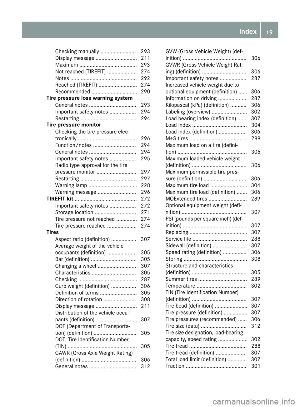 MERCEDES-BENZ CLA COUPE 2018 Owners Guide Checkingmanually ........................ 293
Dis play message ............................ 211
Maximum ...................................... .293
Not reached (TIREFIT) .................... 274
Notes MERCEDES-BENZ CLA COUPE 2018 Owners Guide Checkingmanually ........................ 293
Dis play message ............................ 211
Maximum ...................................... .293
Not reached (TIREFIT) .................... 274
Notes