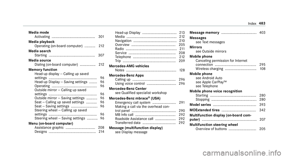 MERCEDES-BENZ S-CLASS COUPE 2018 Owners Manual Media modeActivating ............................................ 301
Media playba ck
Operating (on-board computer) ........... 212
Media sear ch
St arting ............................................ MERCEDES-BENZ S-CLASS COUPE 2018 Owners Manual Media modeActivating ............................................ 301
Media playba ck
Operating (on-board computer) ........... 212
Media sear ch
St arting ............................................