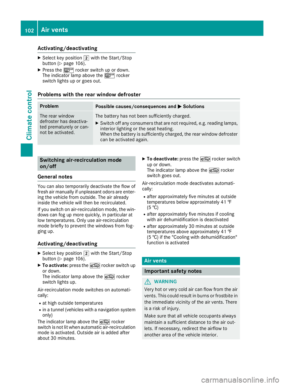 MERCEDES-BENZ AMG GT COUPE 2018  Owners Manual Activating/deactivating
XSelectke yposition 2withth eStart/Sto p
butto n (Ypage 106).
XPress th e¤ rockerswitch up or down .
The indicator lamp abov eth e¤ rocker
switch lights up or goe sout .
Prob