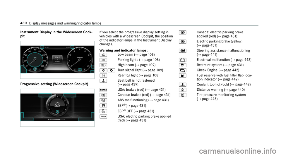 MERCEDES-BENZ E-CLASS COUPE 2018  Owners Manual Instrument Display intheWi descreen Co ck‐
pit
Prog ressive setting (Widescreen Cockpit)
Ifyo u select the progressive display setting in
ve hicles with a Widescreen Cockpit, the position
of the ind